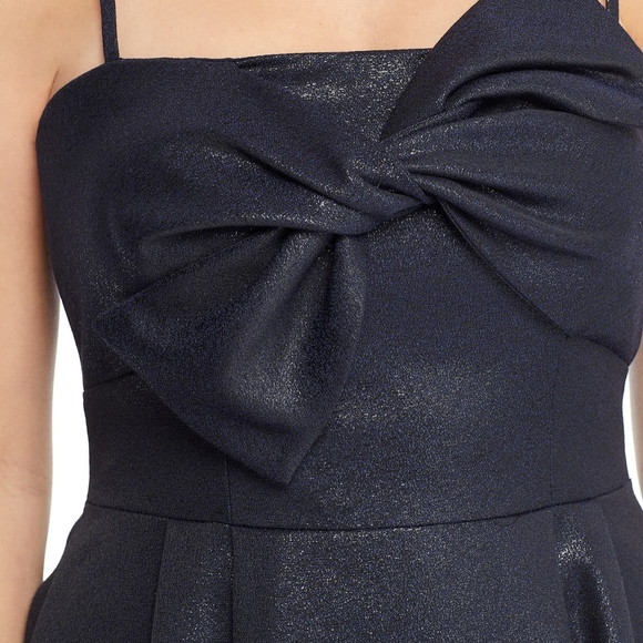NEW GAL MEETS GLAM Shimmery NAVY Lucille STARRY NIGHT Fit & Flare BOW DRESS 4 - Picture 3 of 14